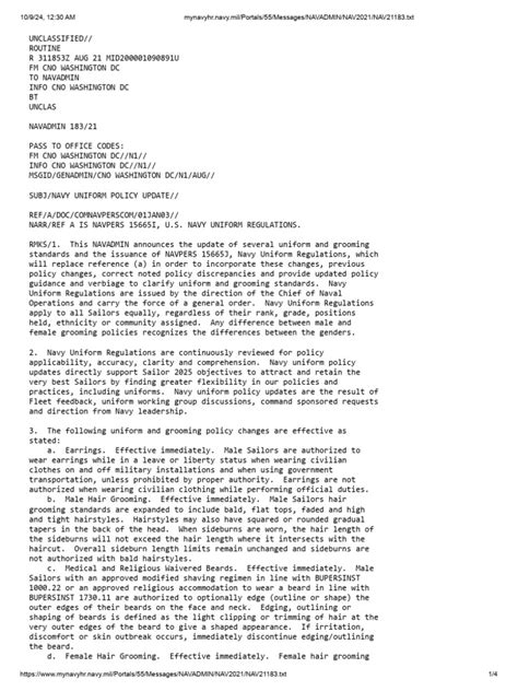 Mynavyhr - Navy.mil Portals 55 Messages NAVADMIN NAV2021 NAV21183 | PDF