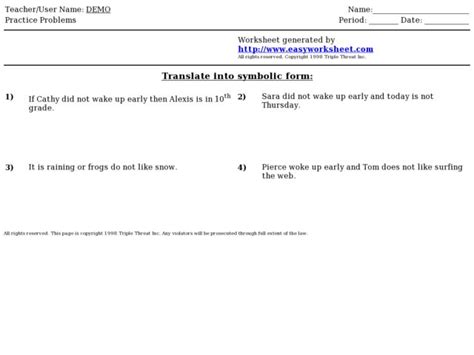 Four Translate The Logic Statement Into Symbolic Form Worksheet For 9th 12th Grade Lesson Planet