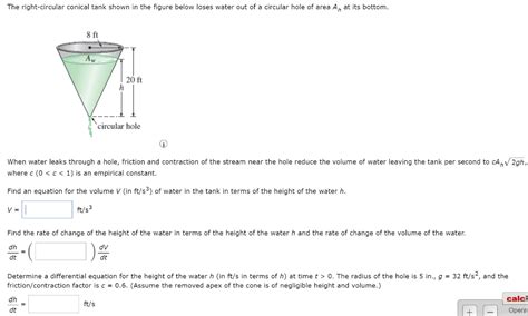 Solved The Right Circular Conical Tank Shown In The Figure Chegg