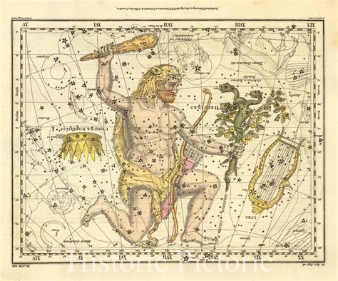 Historic Map : (Corona Borealis, Hercules, Cerberus, Lyra), 1822, Vint - Historic Pictoric