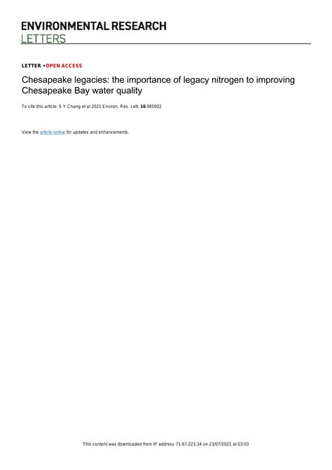 Chesapeake legacies: The importance of legacy nitrogen to improving