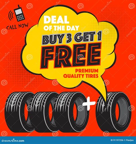 Buy 3 Get 1 Free Tires Poster Stock Vector Illustration Of Promo