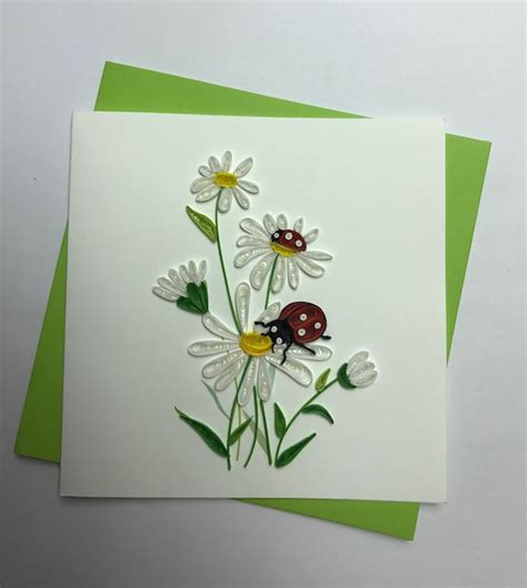 Daisy Flower Lady Bug Quilling Greeting Card Etsy