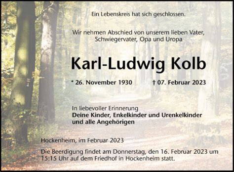 Traueranzeigen Von Karl Ludwig Kolb Trauerportal Ihrer Tageszeitung