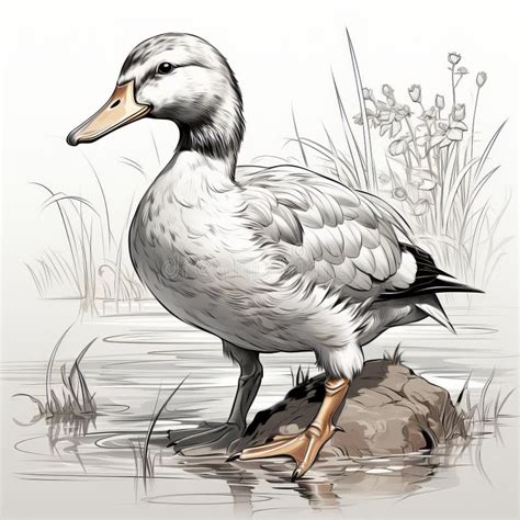 Realistic Vector Drawing of a Duck in Light White and Gray Stock ...