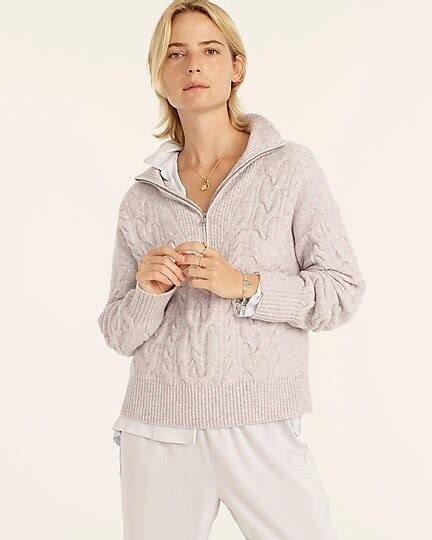 J Crew Cable Knit Half Zip Sweater In Supersoft Yarn For Women