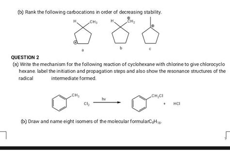 Solved B Rank The Following Carbocations In Order Of Decreasing