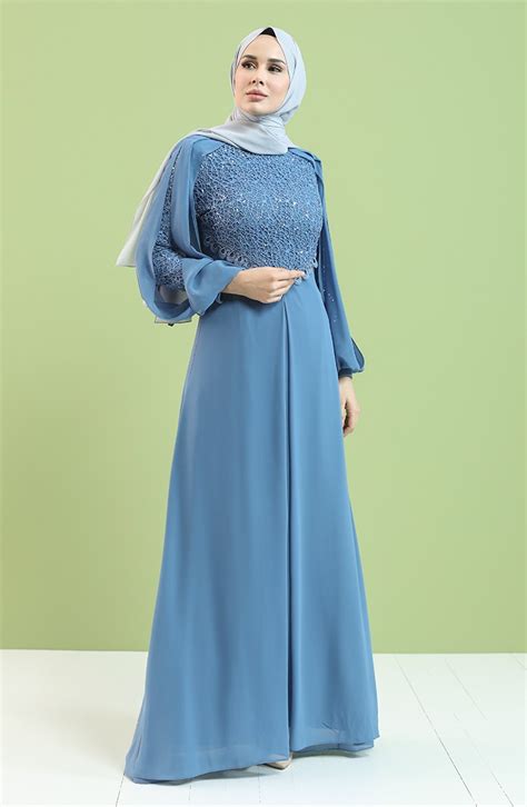 Indigo Hijab Evening Dress Sefamerve