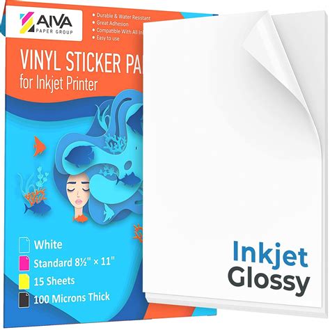 Printable Vinyl Sticker Paper for Inkjet Printer - 8.5x11 Glossy White