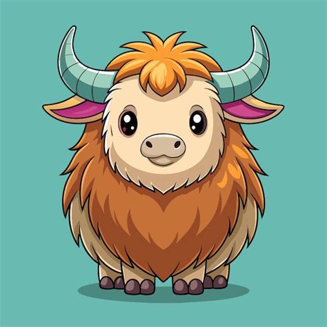 A Hand Drawing Realistic Cute Yak Cartoon In Isolated Background Vector