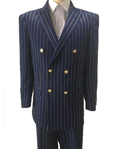 Mens Double Breasted Bold Pinstripe In Navy And Gold Mens Pinstripe Suit Double Breasted