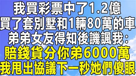 我買彩票中了12億，買了套別墅和1輛80萬的車，弟弟女友得知後譏諷我：賠錢貨分你弟6000萬，我甩出協議下一秒她們傻眼！情感秘密 情感