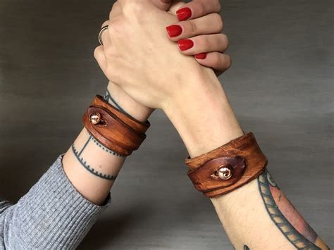 Brown Vintage Effect Leather Cuff Bracelet With Rose Gold Button Full