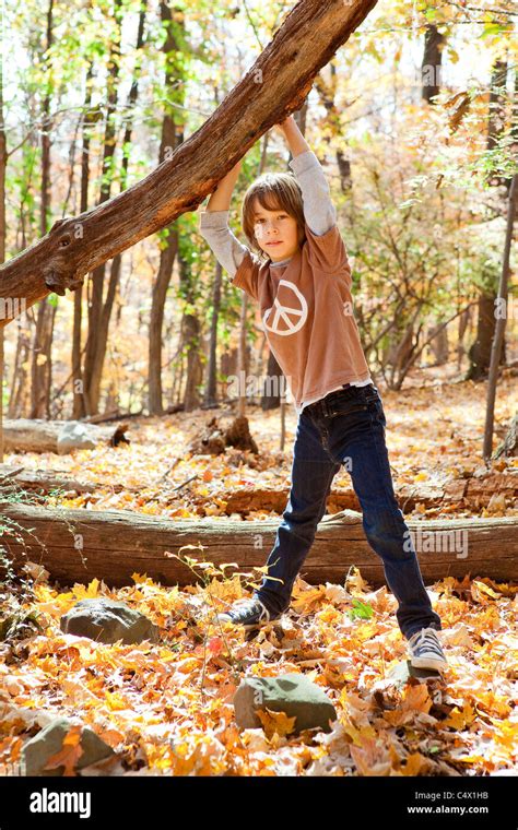 Boy Leaning On Tree Stock Photo Alamy