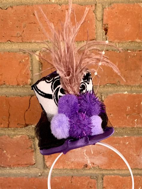 Mini Top Hat Headband In White Black And Purple Alice In Wonderland Fascinator Mad Hatter Tea