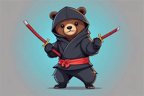 Premium Photo | Cute bear ninja with double stick weapon cartoon vector ...