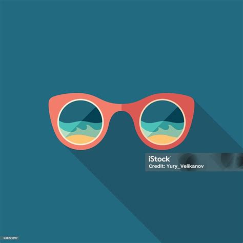 Sunglasses Beach Reflection Flat Square Icon With Long Shadows Stock Illustration Download