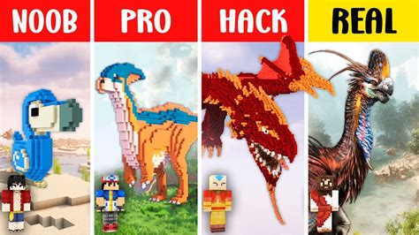 Minecraft Ark DINOS STATUE Build Challenge Noob Vs Pro Vs Hacker Vs