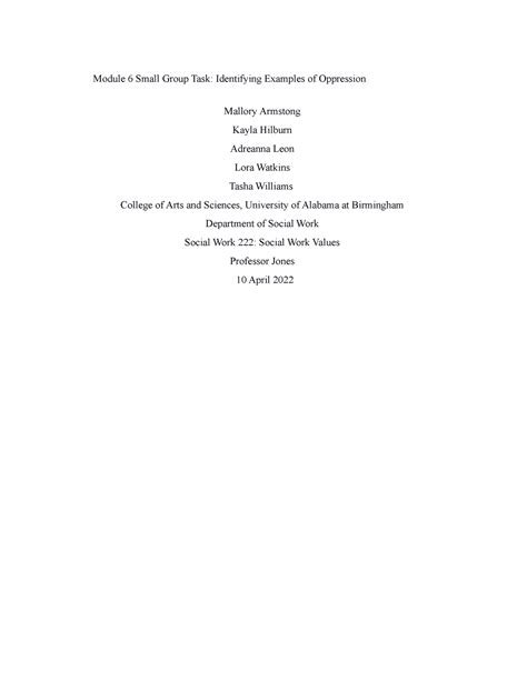 Identifying Examples of Oppression - Module 6 Small Group Task: Identifying Examples of ...