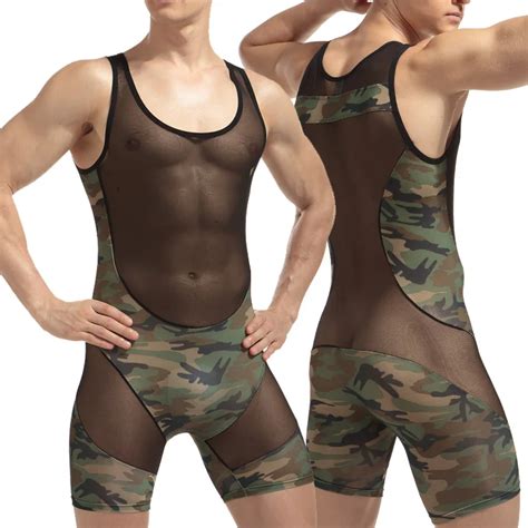 Venta Caliente Sexy De Malla De Red Para Hombre Ver A Trav S De Camuflaje Bodywear Gay Leotardo