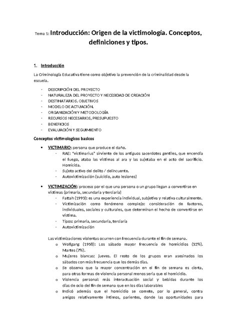 Tema 1 Victimología Apuntes Tema 1 Introducción Origen De La