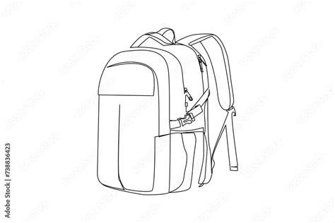 Backpack In Continuous One Drawing Rucksack Black Line Sketch On White