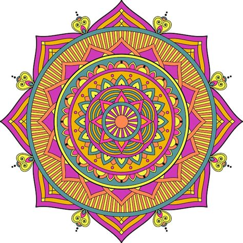 Mandala desenhada mão colorida Vetor Premium