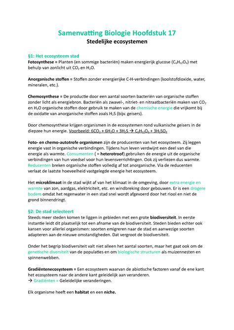 Samenvatting Biologie Nectar Hoofdstuk 17 Samenvatting Biologie