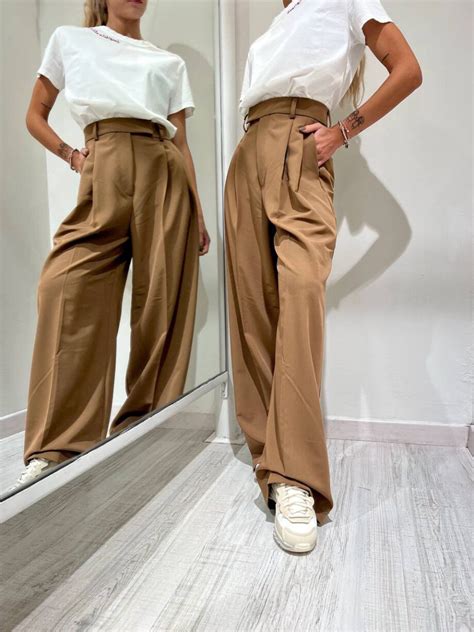 Pantalone Wide Leg Beige Nocciola Vicolo Scintille Store