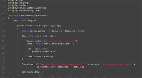 Ciclo For VisualStudio C Cantidad De Puntos Y Descuento Tutorias Co