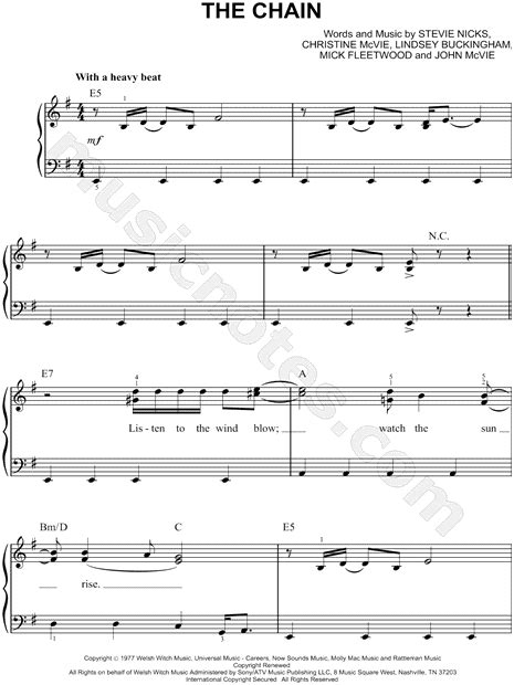 Fleetwood Mac The Chain Sheet Music Easy Piano In E Minor Download And Print Sku Mn0112609