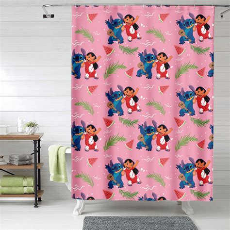 Lilo Stitch Shower Curtain Liner Cartoon Bathroom Decor Curtain With