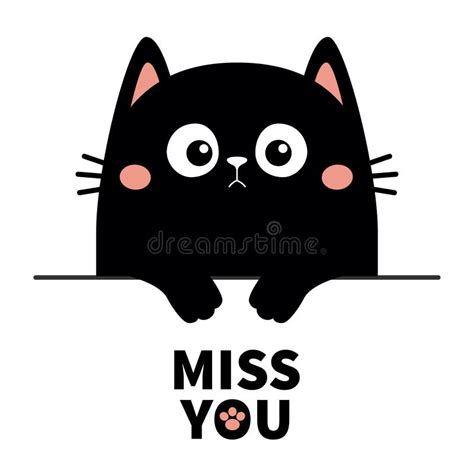 Cat Kitty Black Silhouette Holding Empty Paper. Miss You. Sad Face, Paw ...