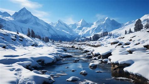 Majestic Mountain Range Tranquil Scene Frozen Water Icy Adventure