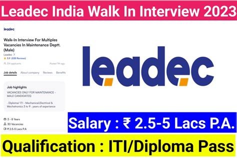 Leadec India Walk In Interview 2023 ITI Jobs