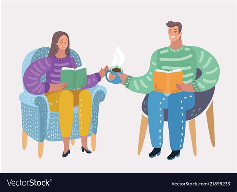 Couple Sitting On Chairs Reading Books Holiday Vector Image