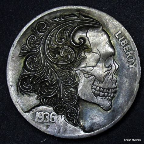 Scrollman Skull Coin Carving By Shaun Hughes By Shaun Deviantart