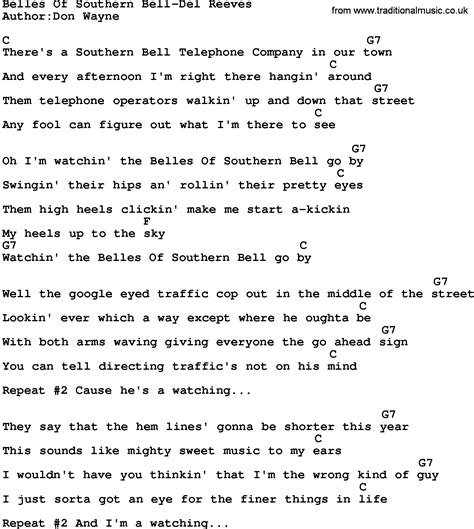 Country Musicbelles Of Southern Bell Del Reeves Lyrics And Chords