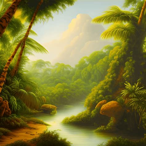 High Resolution Oil Painting of a Jungle Landscape · Creative Fabrica