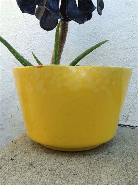 Rare Bright Yellow Planter Covina Pottery Drip Glaze Large Etsy