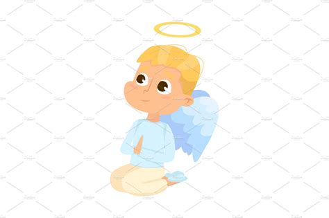 Cute Baby Angel Praying on His | Decorative Illustrations ~ Creative Market