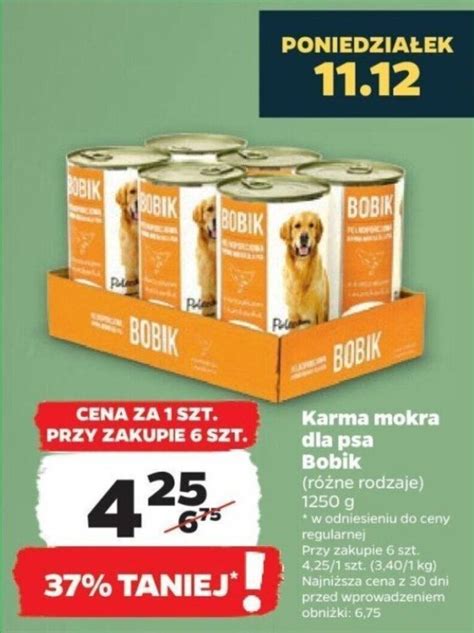 Promocja Karma Mokra Dla Psa Bobik 1250g W Netto