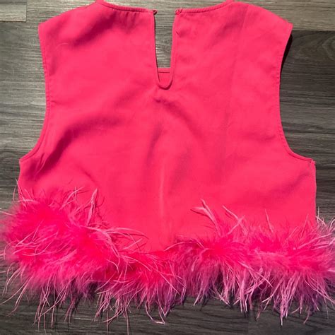 Barbie Hot Pink Crop Tank Top With Feathers Depop