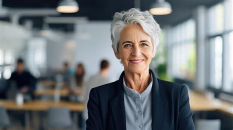 Sonriente Mujer De Mediana Edad Madura Con Estilo Segura De Pie En La