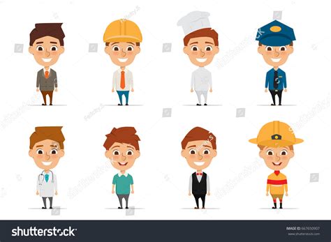 Collection People Character Occupation Cartoon Illustration Stock