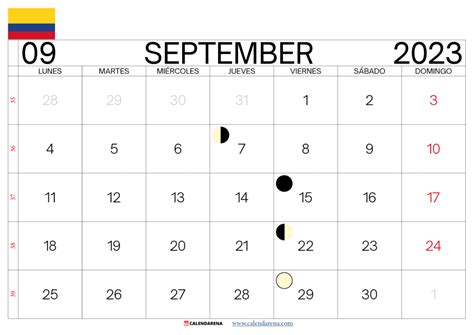 Calendario Septiembre Colombia