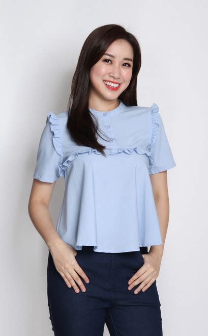 Ruffled Babydoll Top Blue Online Boutique For Quality Office Wear