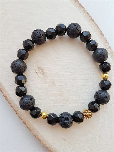 Volcanic Lava Stone Bracelet Black Bead Bracelet Black Bracelet