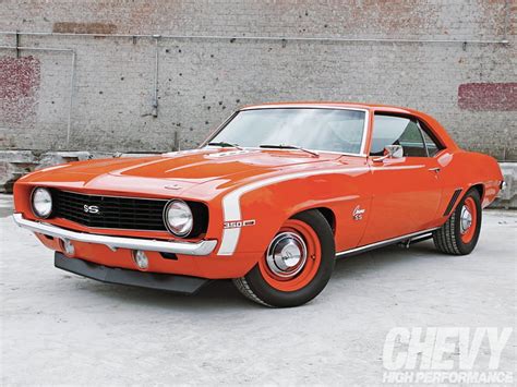 1969 Chevrolet Camaro SS Gm White Stripe Orange Bowtie HD