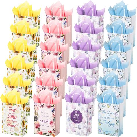 24 Pcs Bible Verse Paper Gift Bags With Tissues Inspirational Design